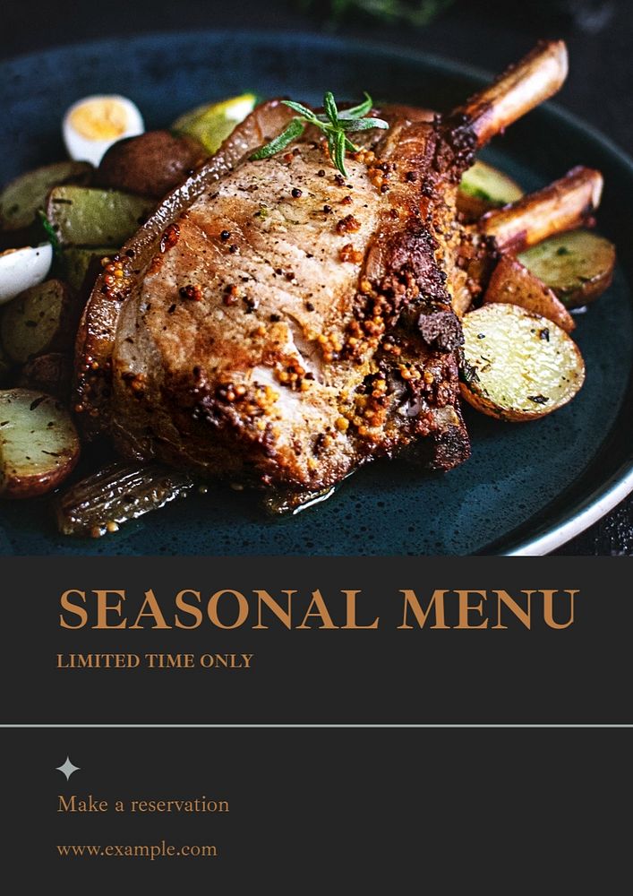 Seasonal menu poster template, editable text & design