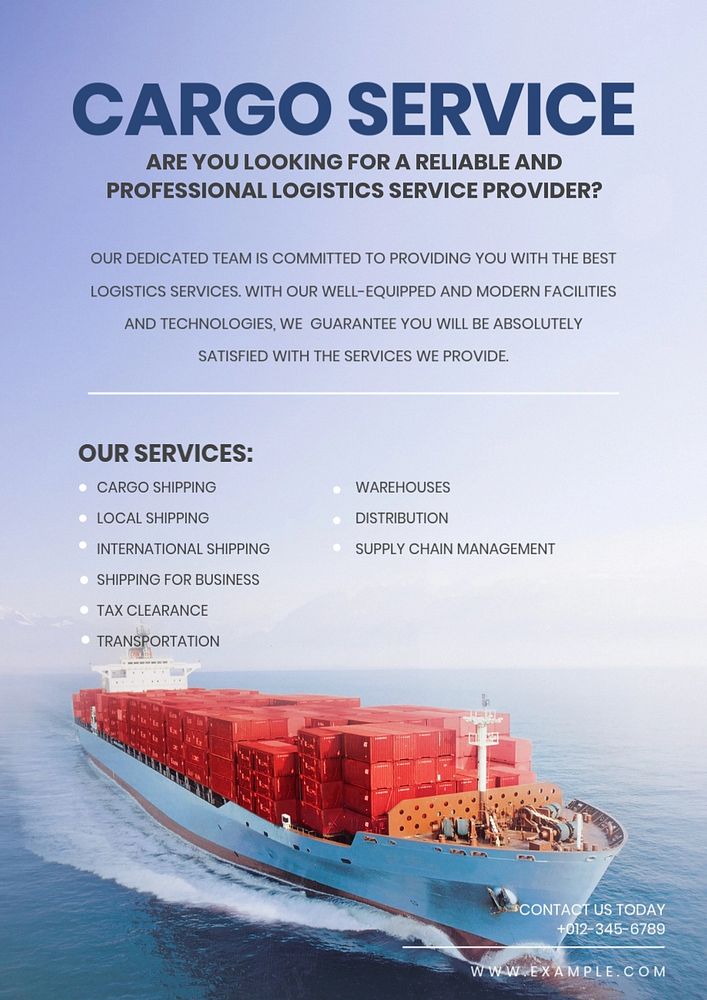 Cargo service poster template, editable text and design