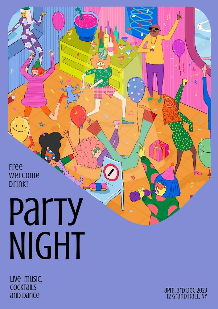 Party night poster template, editable text and design