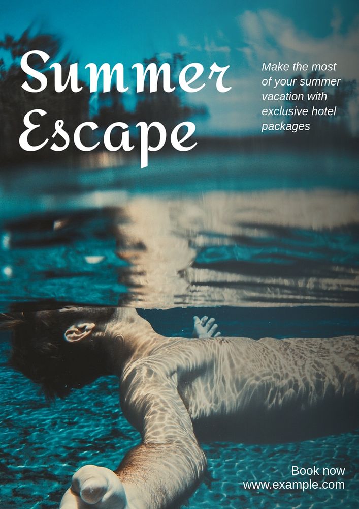 Summer escape poster template, editable text & design