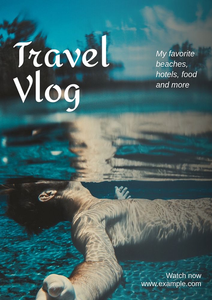 Travel vlog poster template, editable text & design