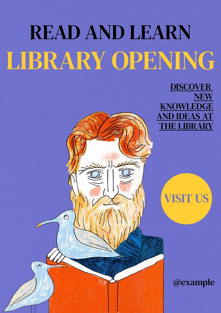 Library open poster template, editable text & design