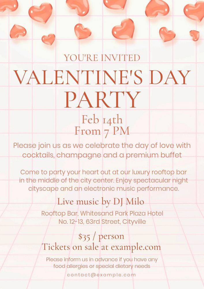 Valentine's day party poster template, editable text & design