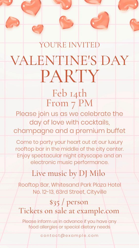 Valentine's day party Instagram story template, editable text