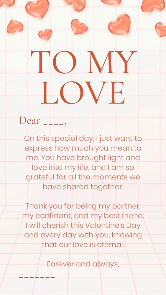 Love letter Instagram story template, editable text