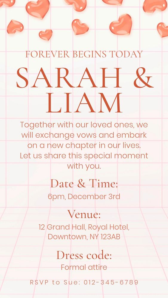 Wedding invitation Instagram story template, editable text