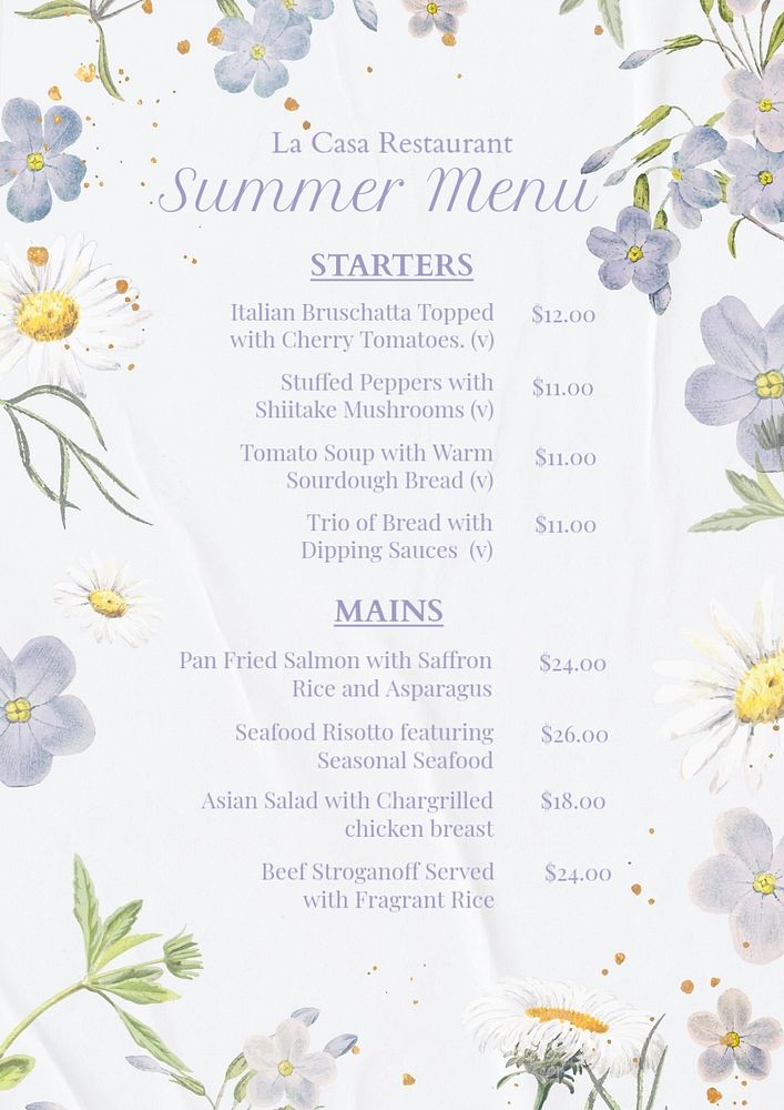 Restaurant menu poster template, editable text and design