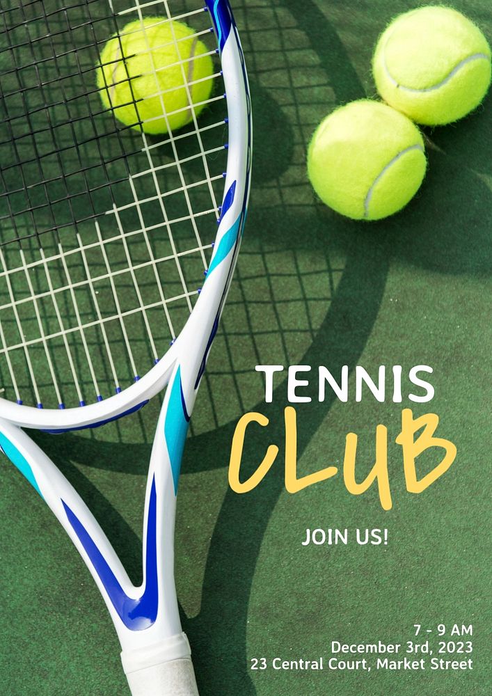 Tennis club poster template, editable text and design