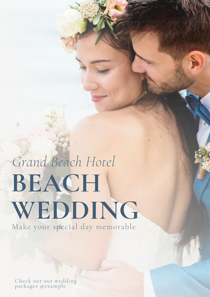 Beach wedding poster template, editable text and design