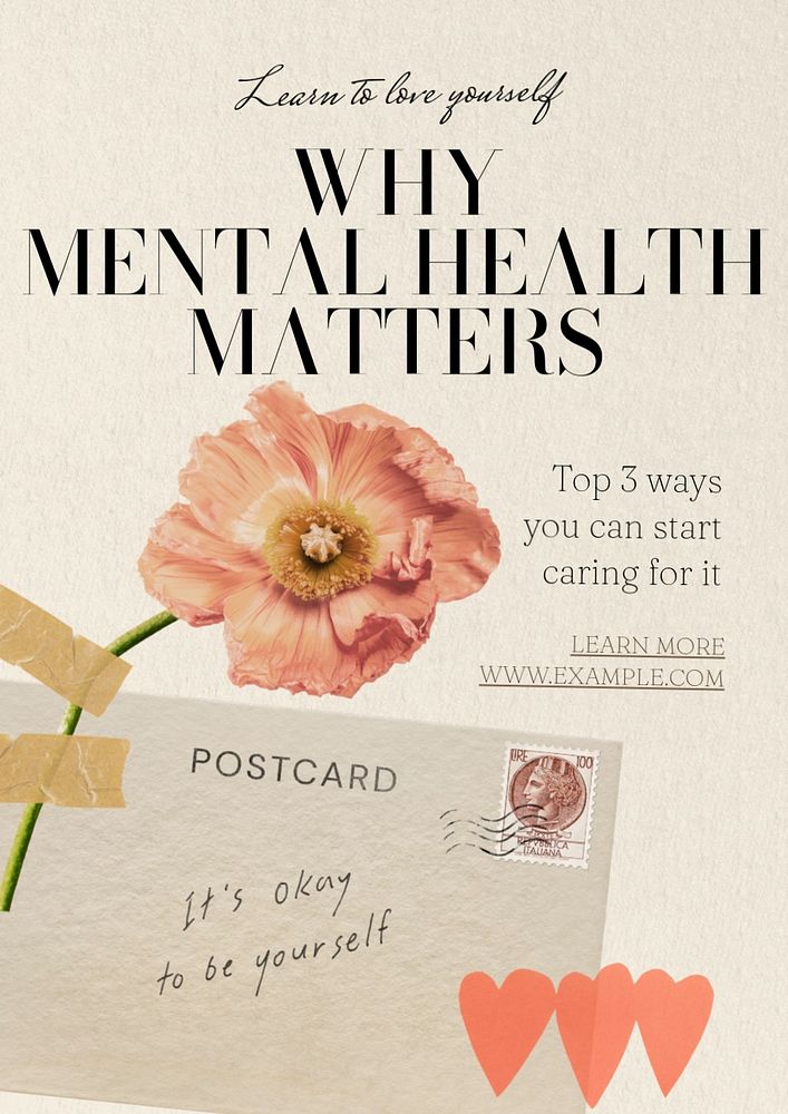 Mental heath poster template, editable text & design