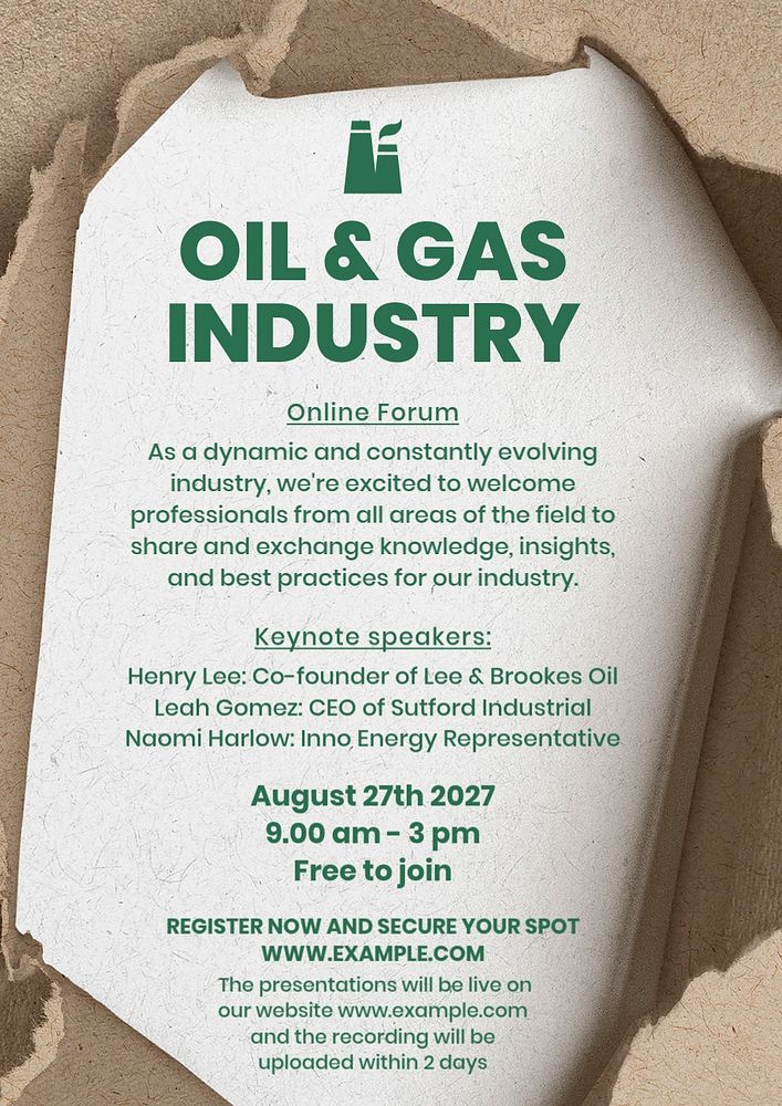 Oil & gas industry poster template, editable text & design