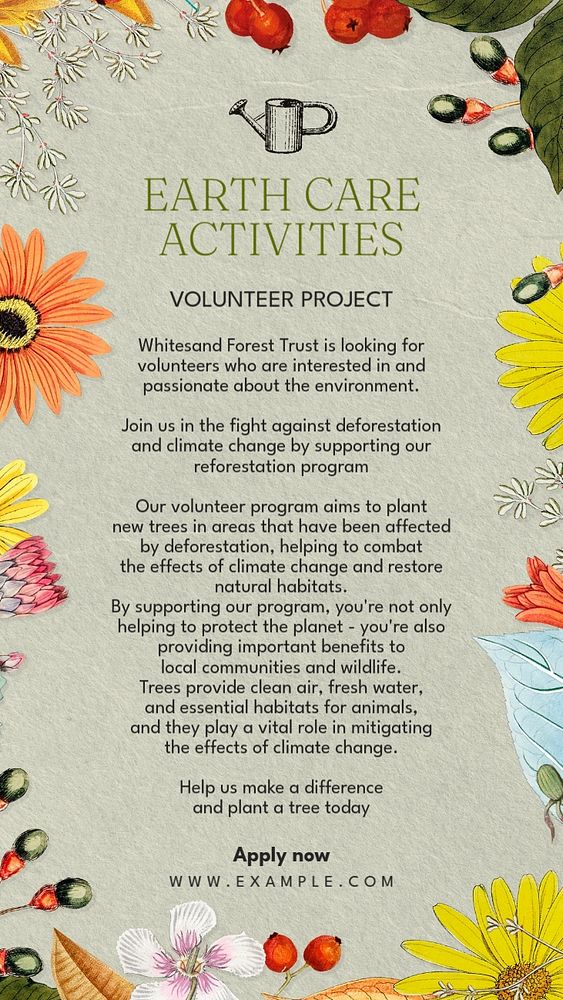 Earth care activities Instagram story template, editable text