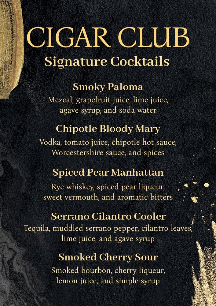 Cocktail menu poster template, editable text and design