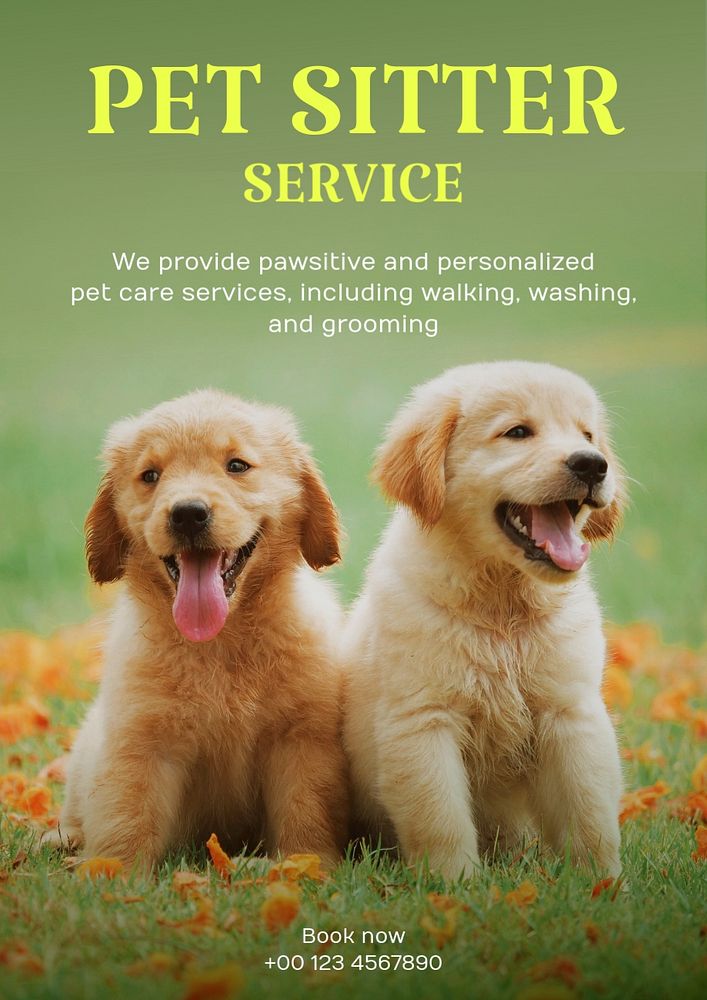 Pet sitter service poster template, editable text and design