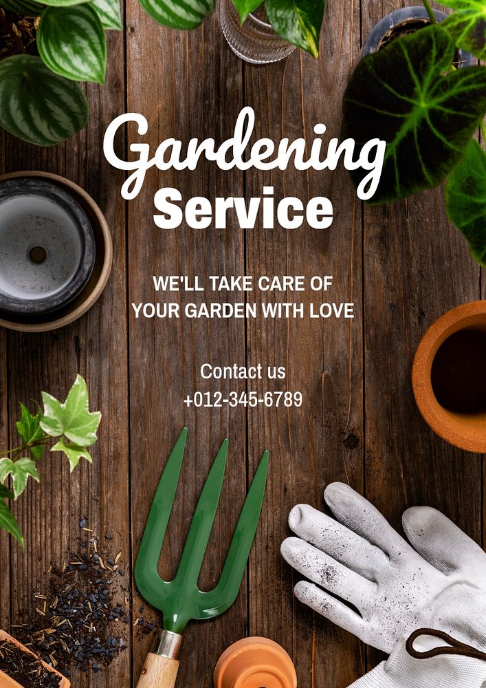 Gardening service poster template, editable text and design