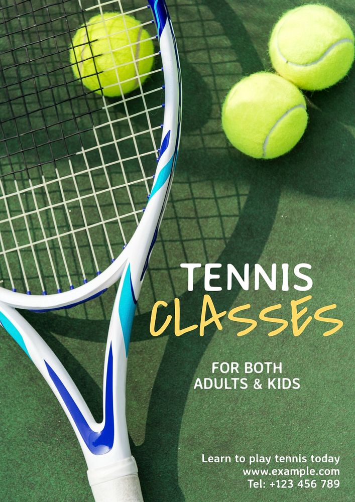 Tennis classes poster template, editable text and design