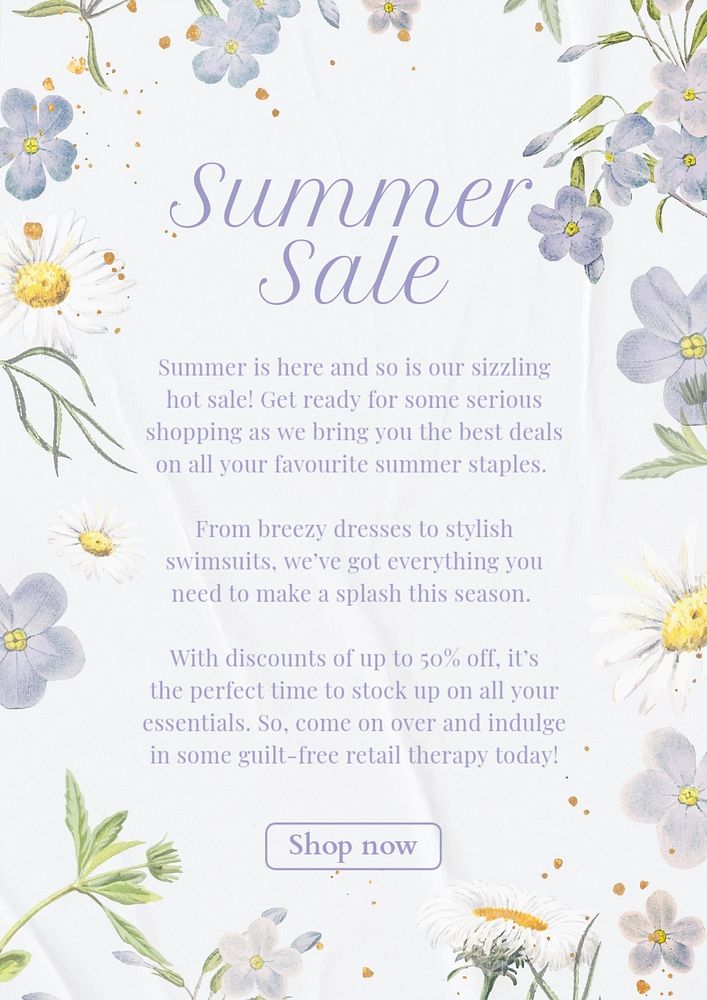 Summer sale poster template, editable text and design