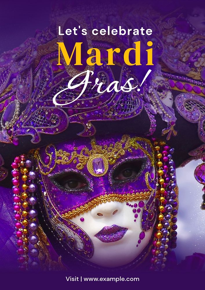 Mardi gras poster template, editable text and design