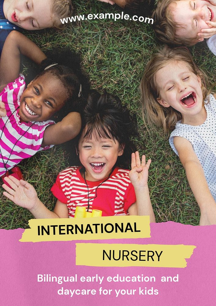 International nursery poster template, editable text and design