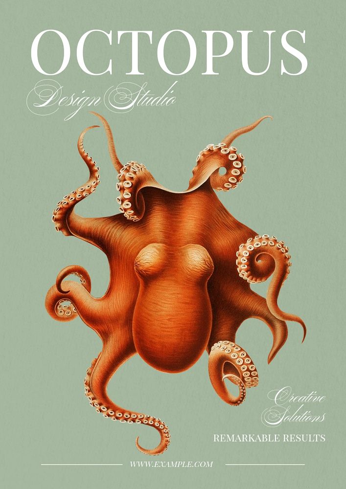 Octopus design studio poster template, editable text and design