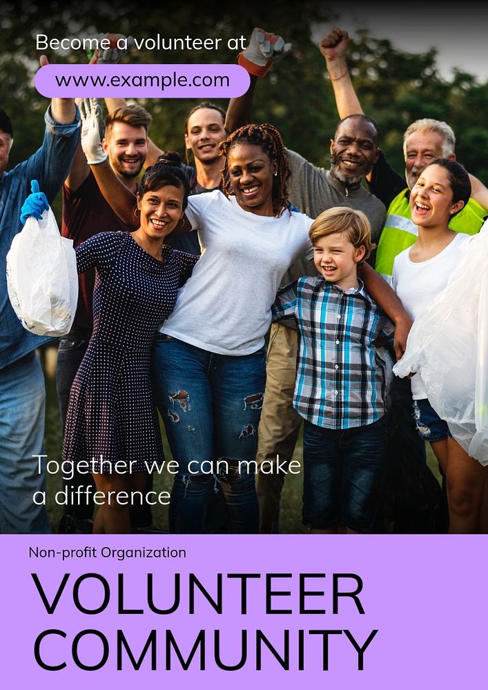 Volunteer community poster template, editable text and design