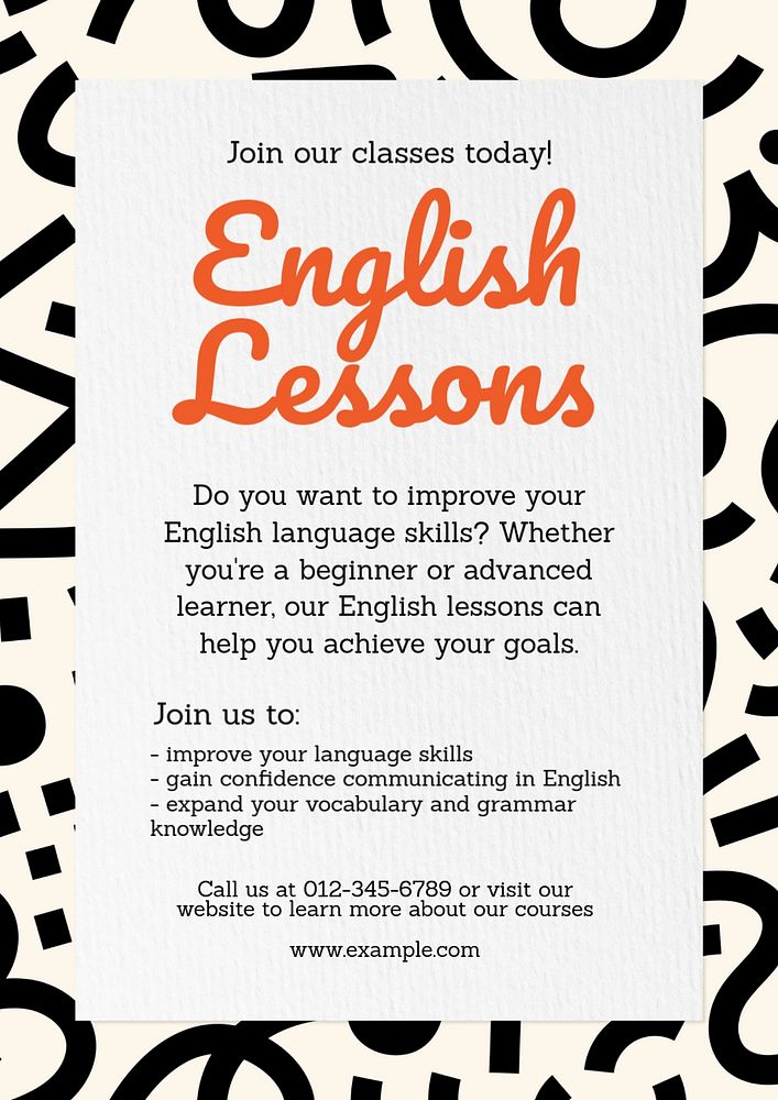 English lessons poster template, editable | Premium Editable Template ...