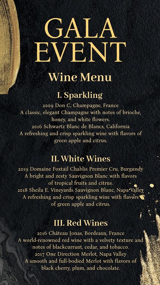 Wine menu Instagram story template, editable text