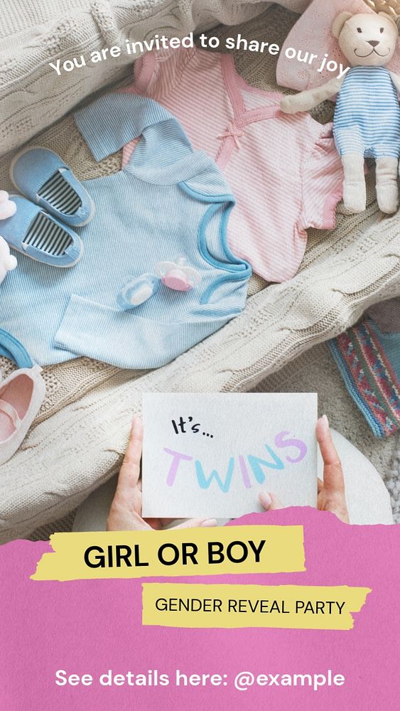 Gender reveal party Facebook story template, editable design