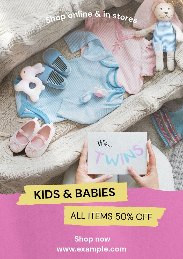 Sale, kid & baby poster template, editable text and design