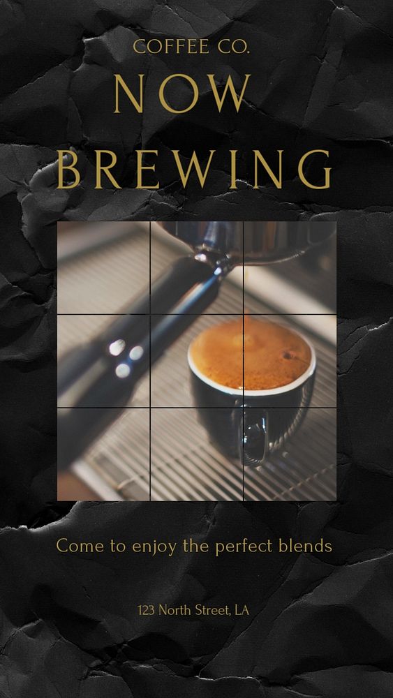 Now brewing, cafe  social story template, editable Instagram design