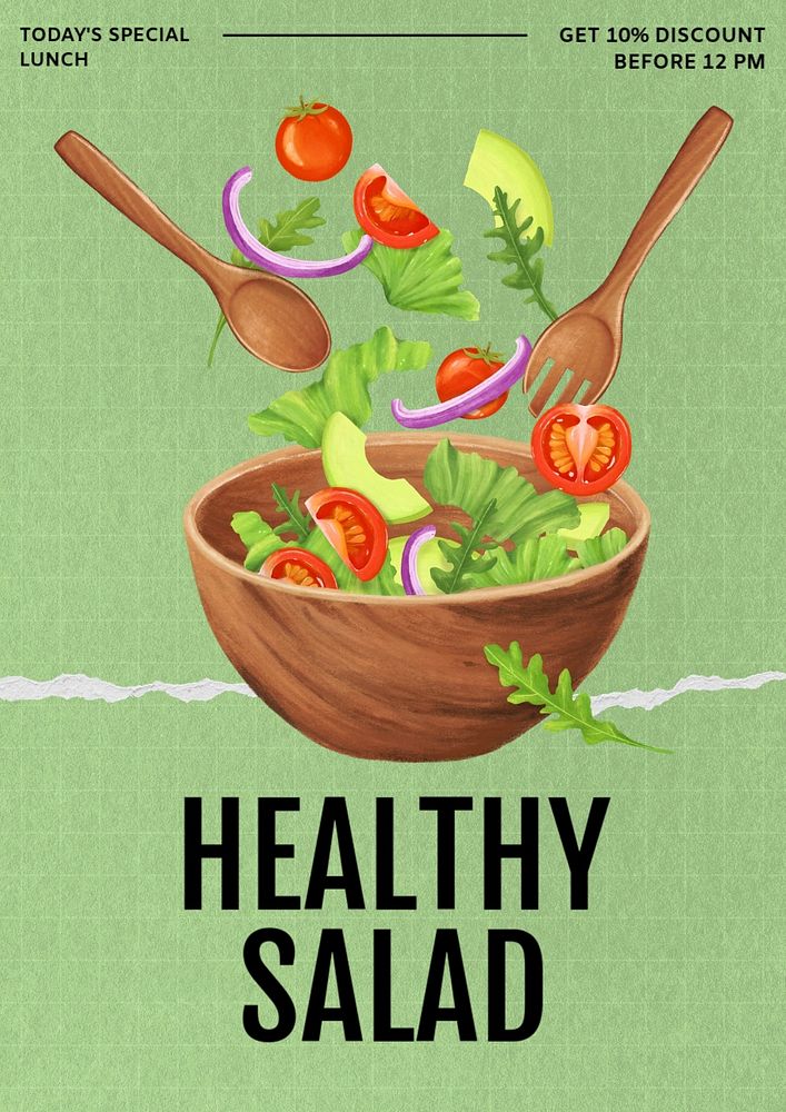 Healthy salad poster template, editable text and design