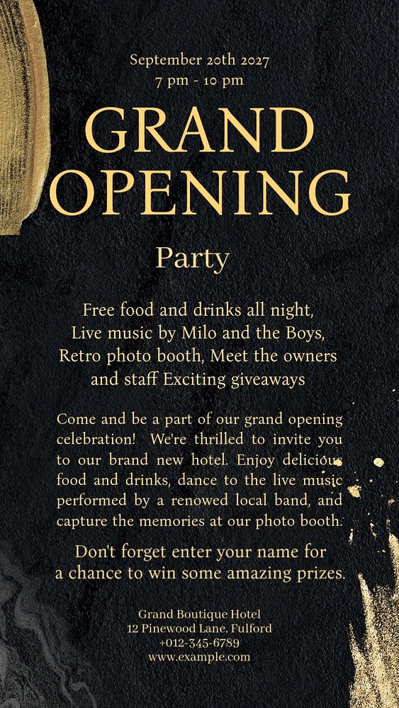 Grand opening party Instagram story template, editable text