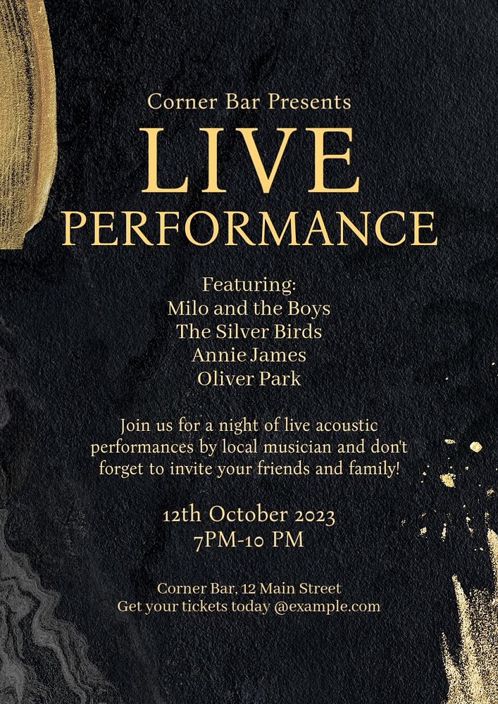 Live performance poster template, editable text and design