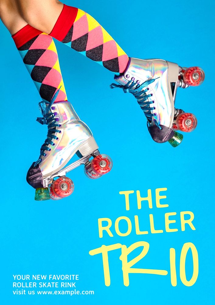 Roller skate rink poster template, editable text and design