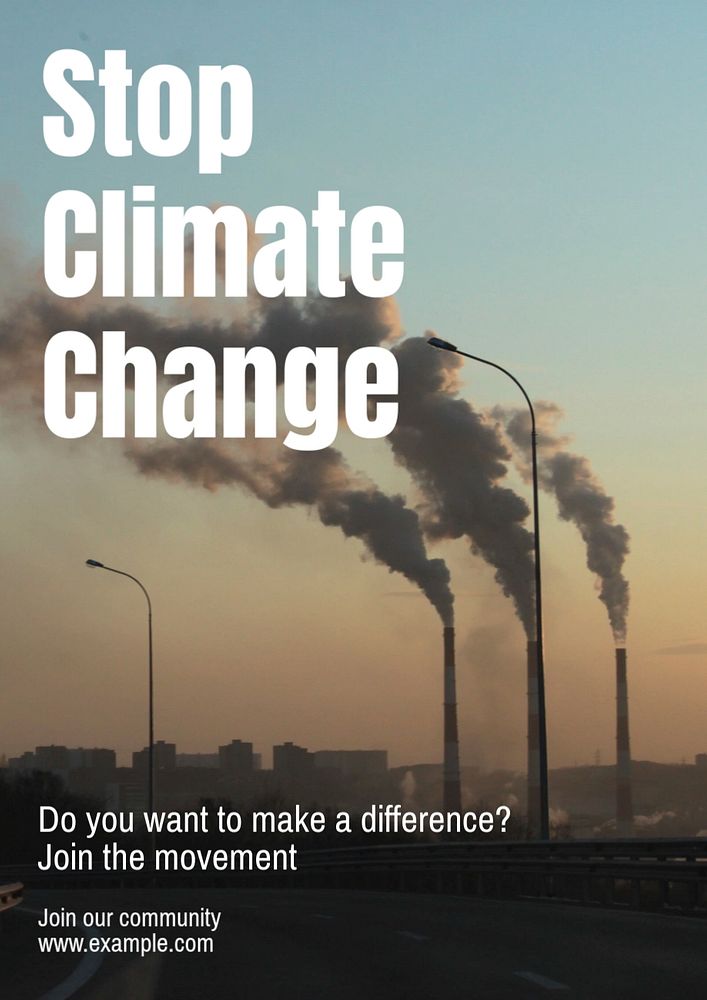 Stop climate change poster template, editable text and design