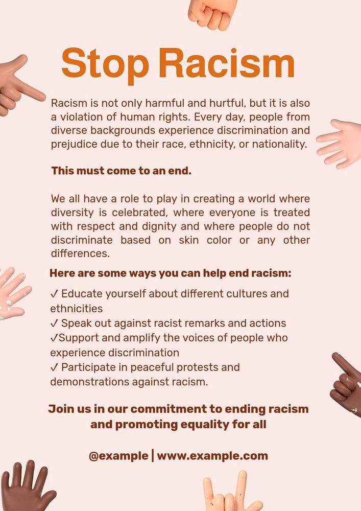 Stop racism poster template, editable text and design