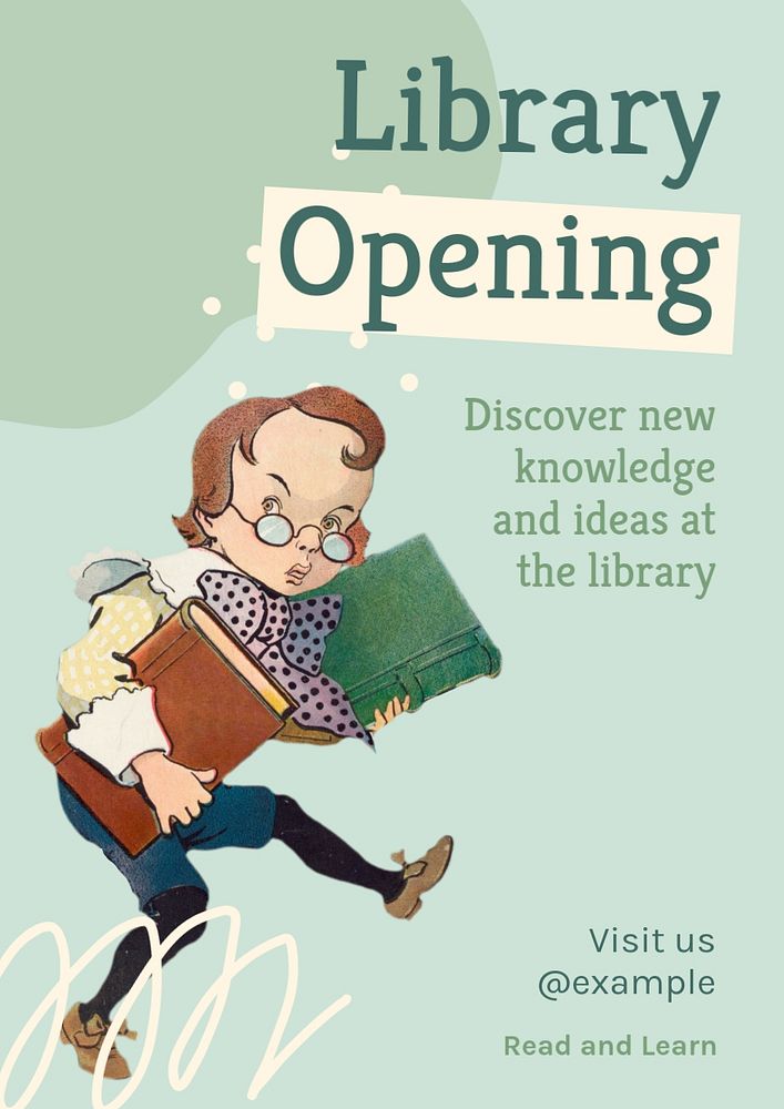 Library open  poster template, editable text and design