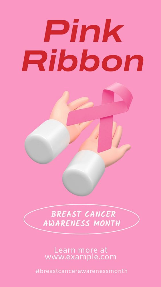 Pink ribbon  Instagram story template, editable text