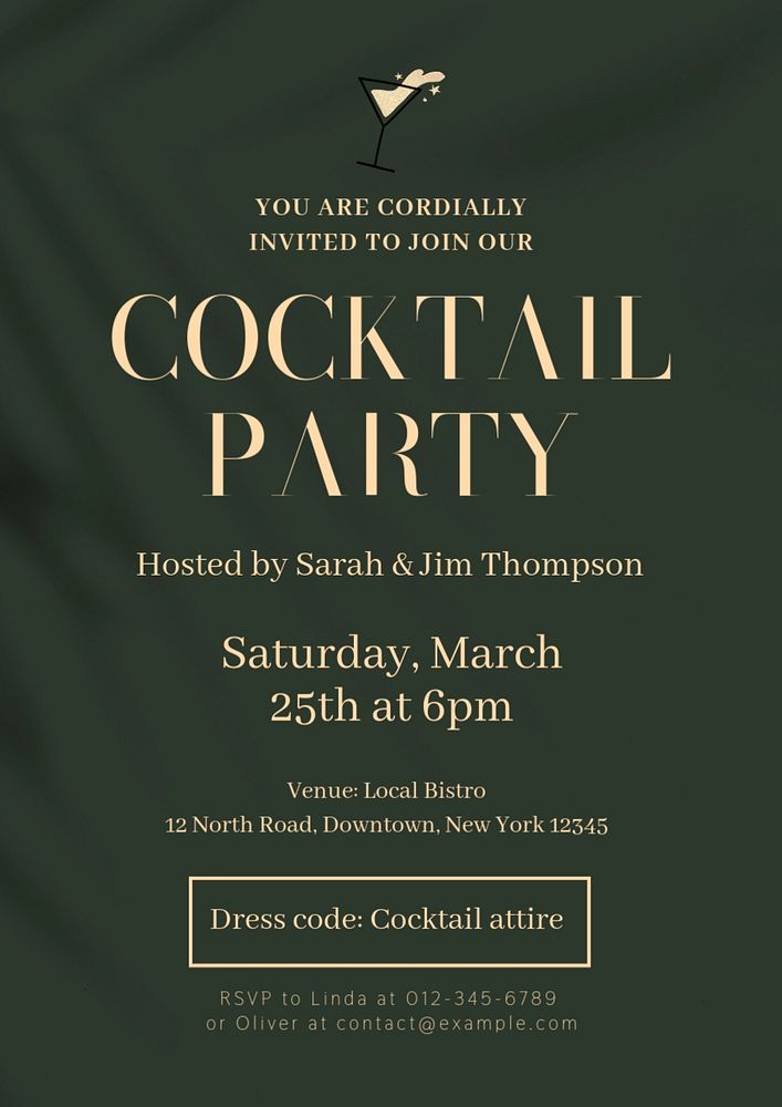 Cocktail party invitation poster template, editable text and design