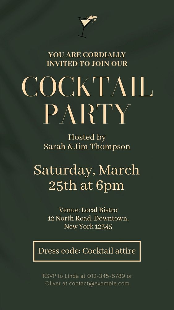 Cocktail party invitation Instagram story template, editable text