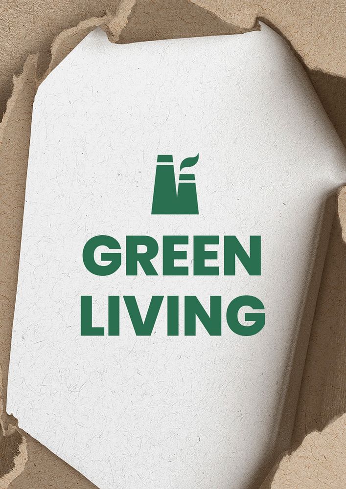 Green living poster template, editable text and design