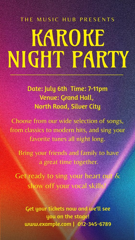 Karaoke night party Instagram story template, editable text