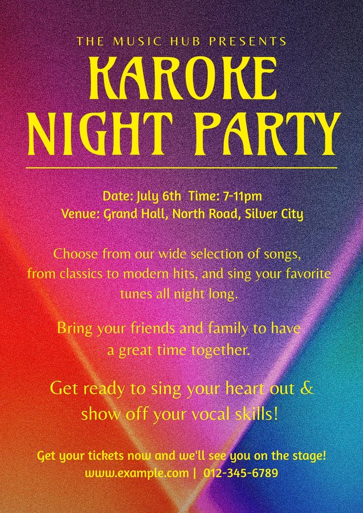 Karaoke night party poster template, editable text and design