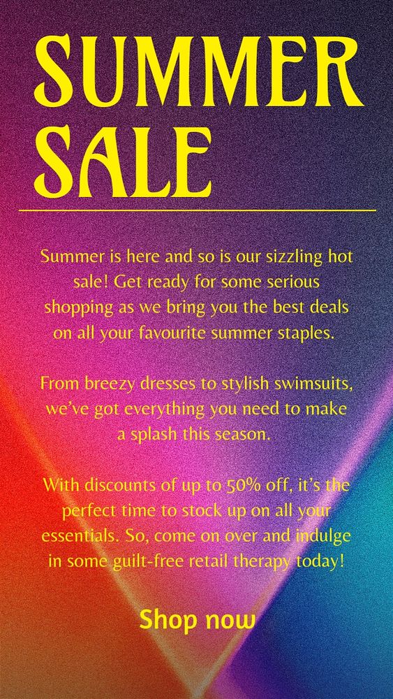 Summer sale Instagram story template, editable text