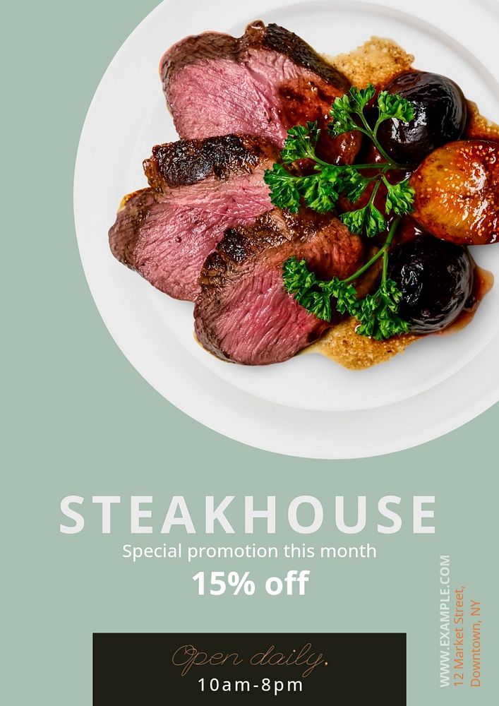 Steakhouse restaurant poster template, editable text and design