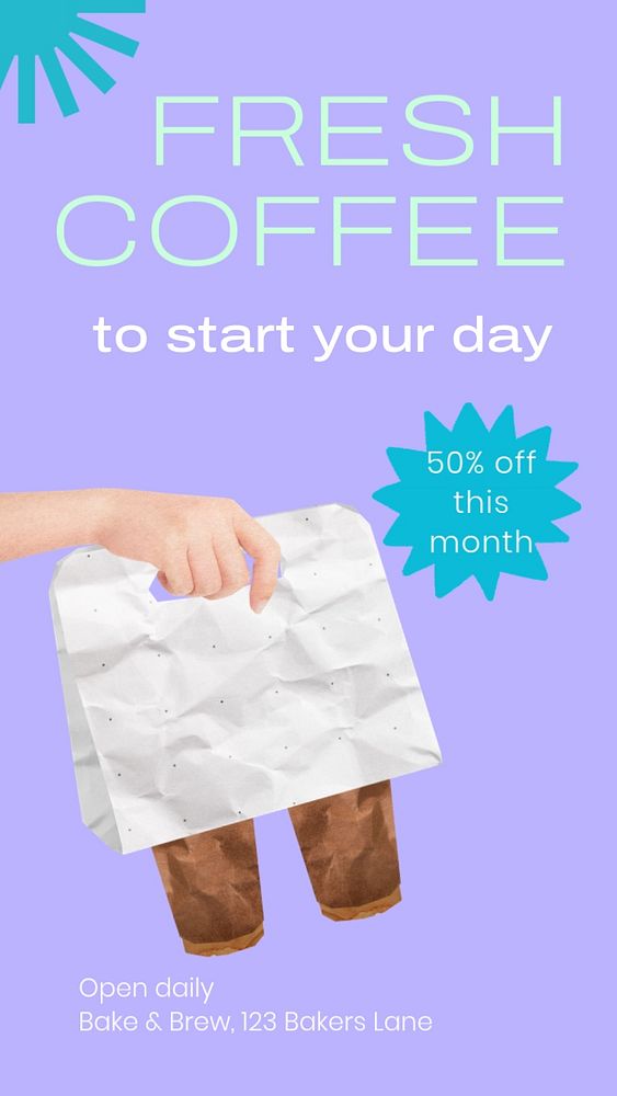 Fresh coffee  Instagram story template, editable text