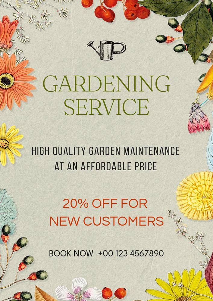 Gardening service poster template, editable text