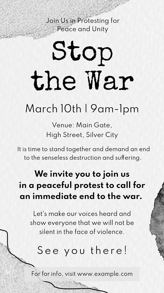 Stop war, protest social story template, editable design