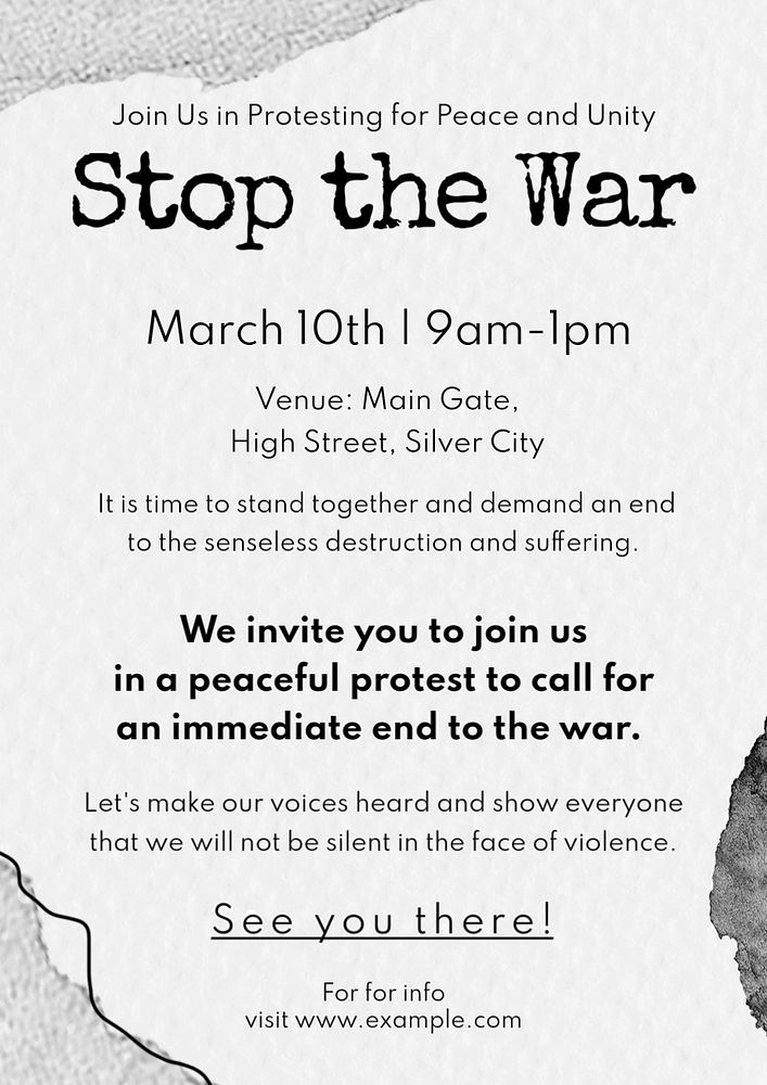 Stop war, protest poster template, editable text