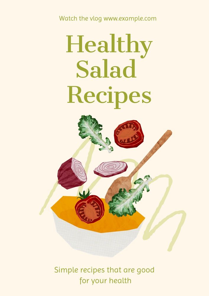 Healthy salad recipe  poster template, editable text and design